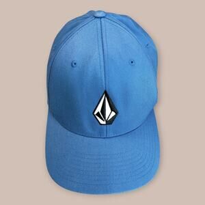 Volcom V Vintage Mens L/XL Full Stone Flexfit Baseball Cap Hat Blue Embroidered